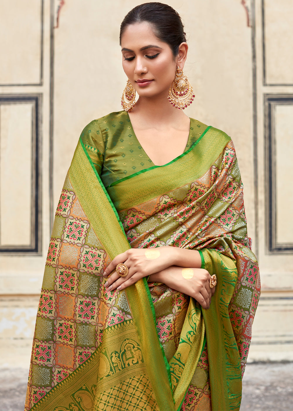 MySilkLove Celery Green Woven Banarasi Silk Saree