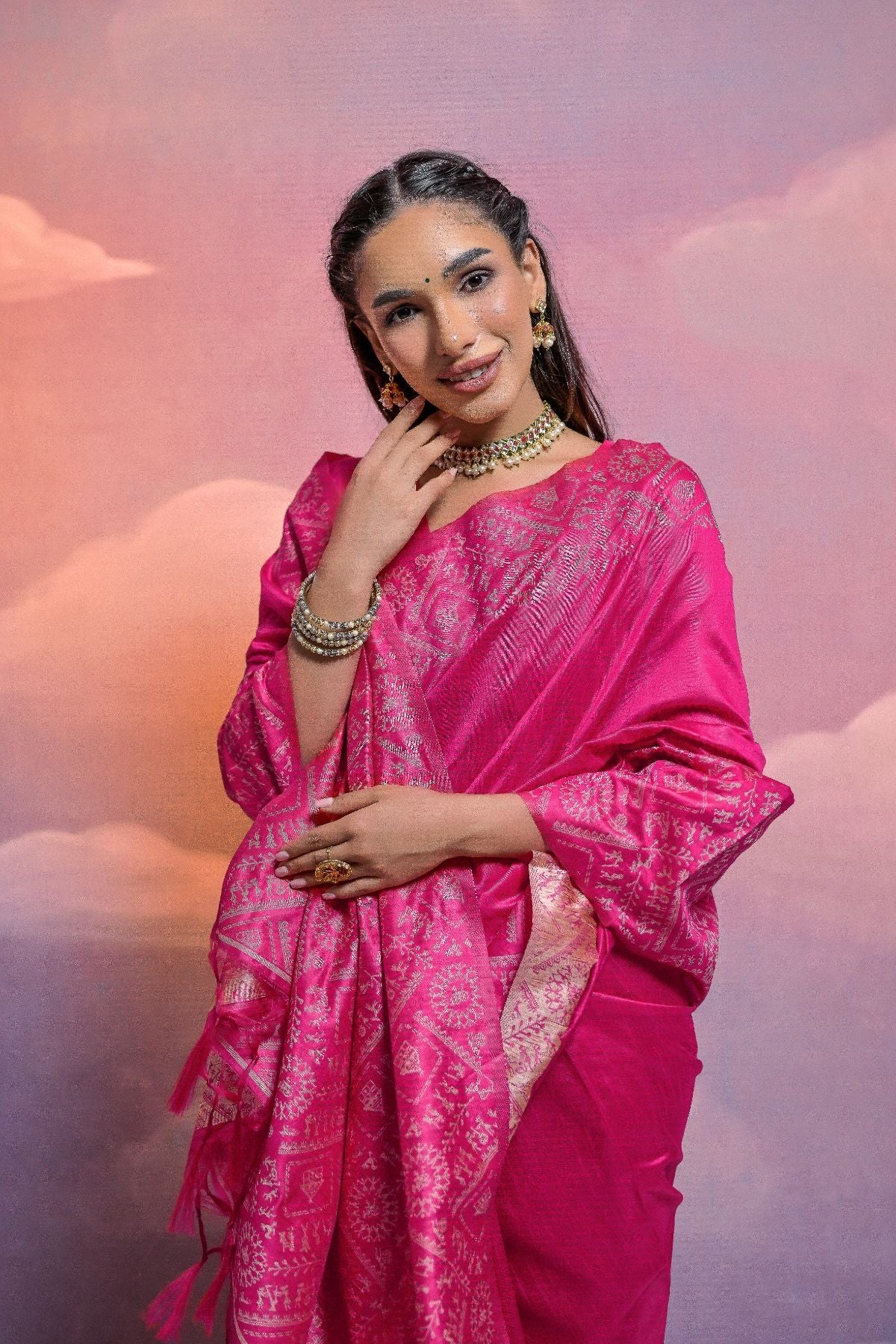 MySilkLove Disco Pink Banarasi Raw Silk Saree