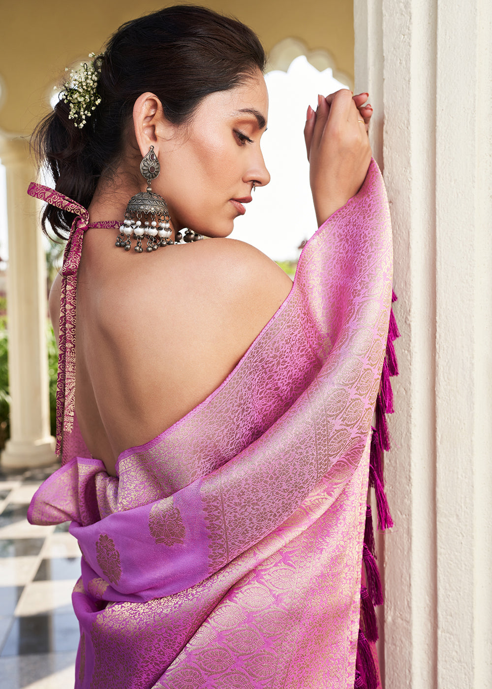 Buy MySilkLove Tyrian Purple Zari Woven Georgette Saree Online