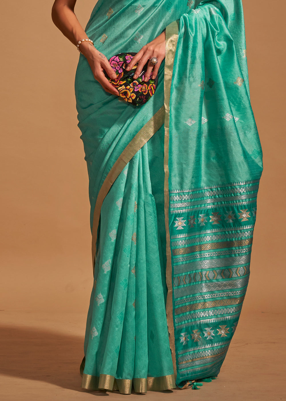 Buy MySilkLove Elf Green Handloom Banarasi Silk Saree Online