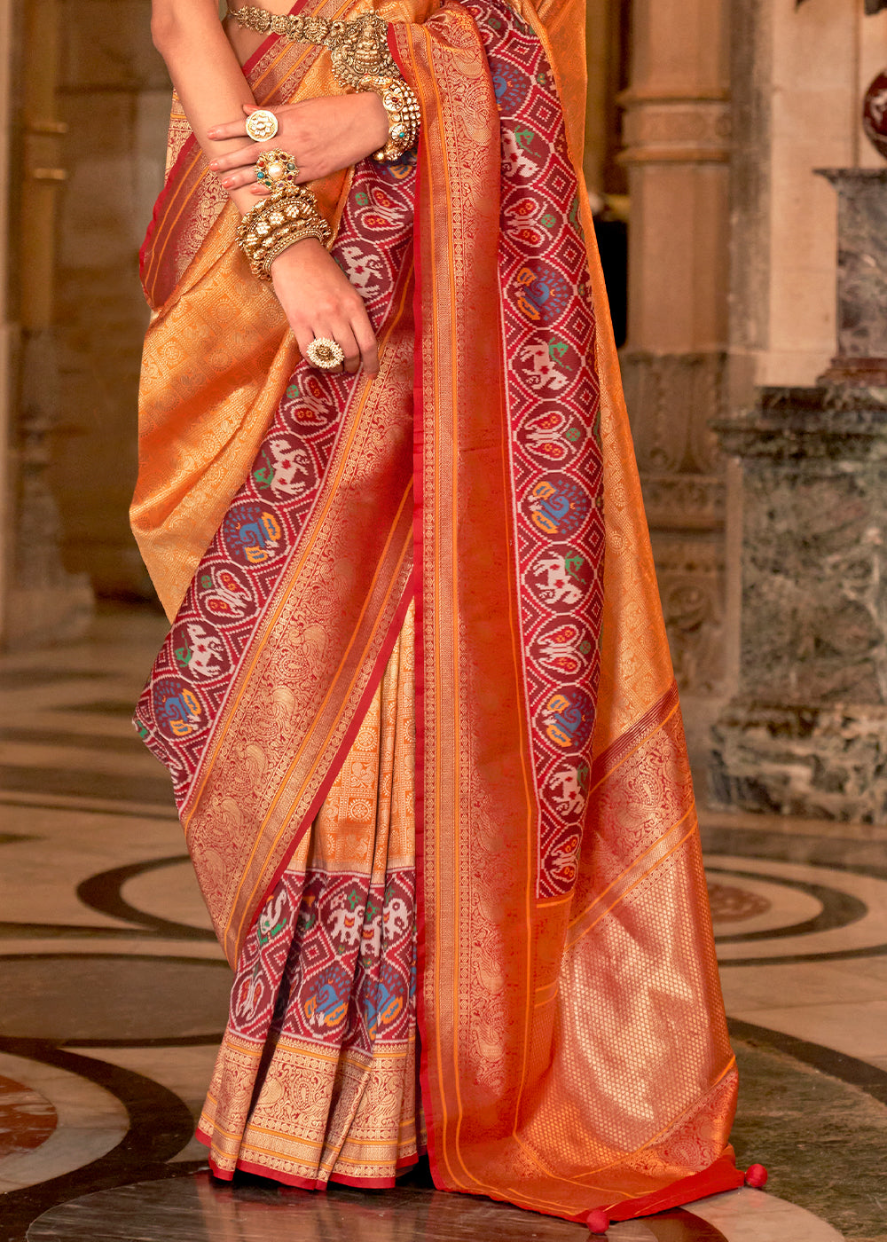 Buy MySilkLove Raw Sienna Orange Zari Woven Banarasi Meenkari Silk Saree Online