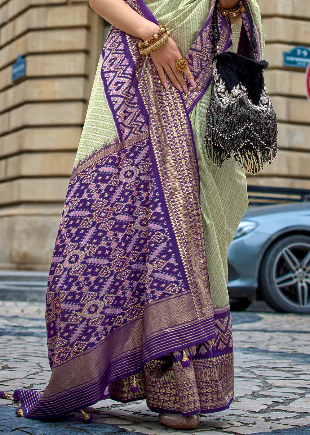 Buy MySilkLove Lime Green and Purple Printed Patola Silk Saree Online