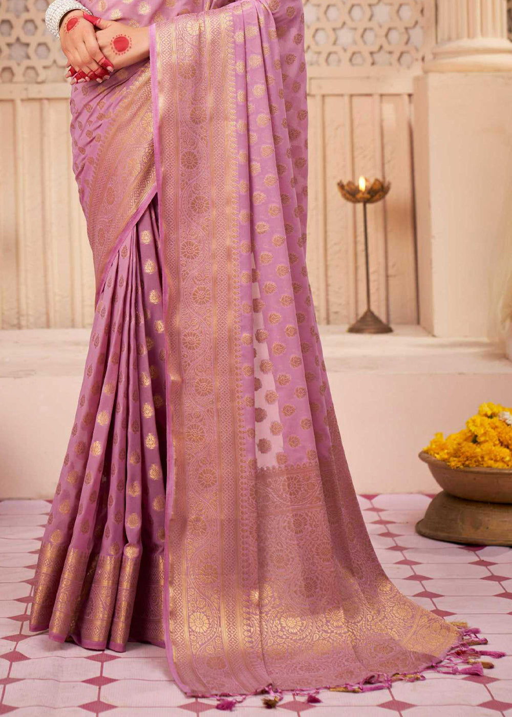 Buy MySilkLove Kobi Pink Woven Georgette Saree Online