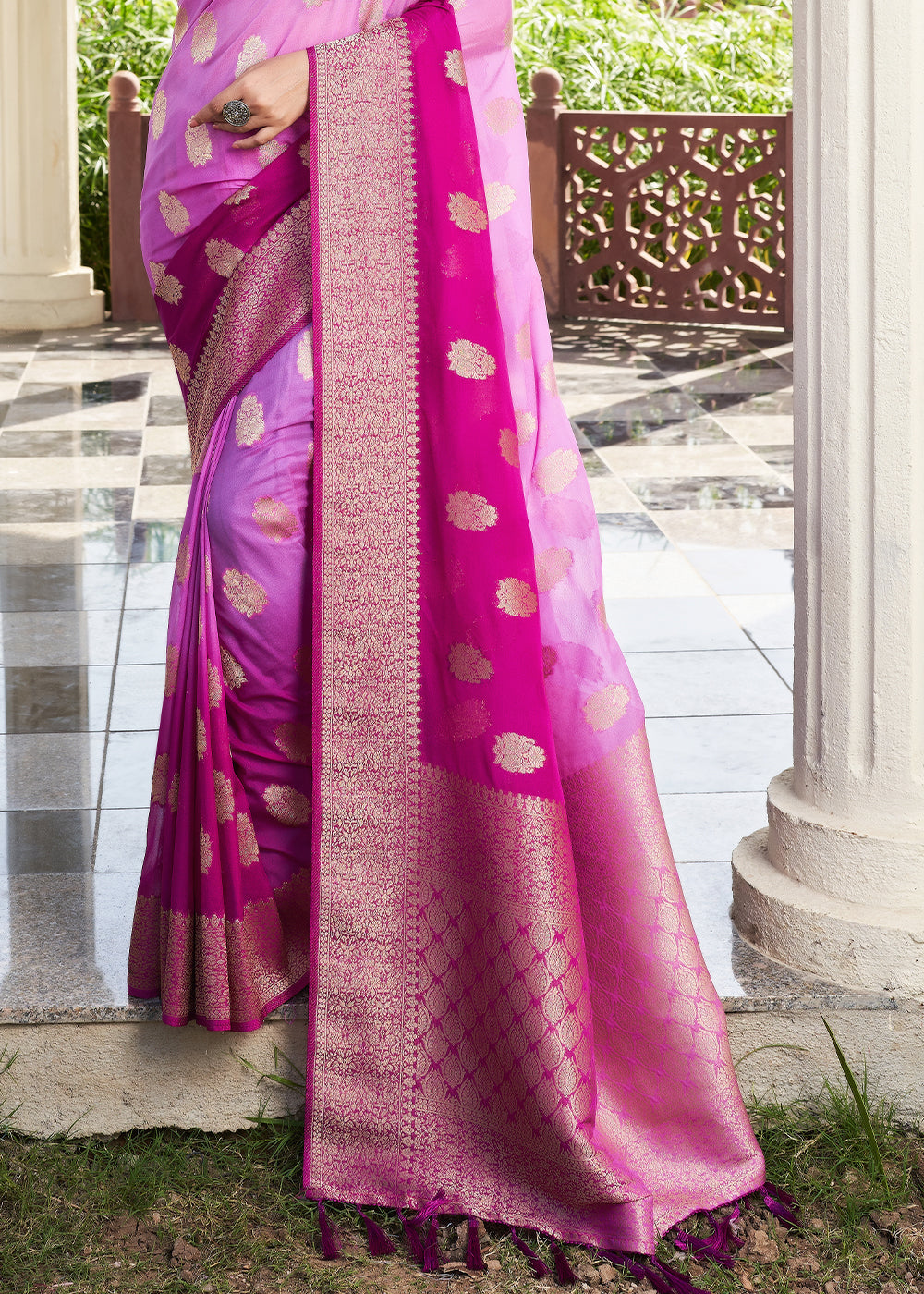 Buy MySilkLove Tyrian Purple Zari Woven Georgette Saree Online