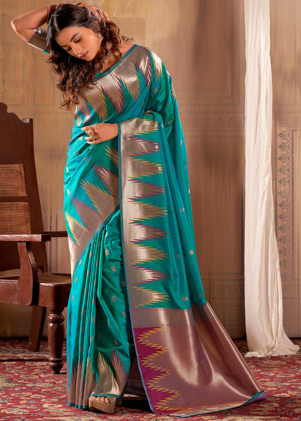 Buy MySilkLove Teal Green Woven Banarasi Saree Online