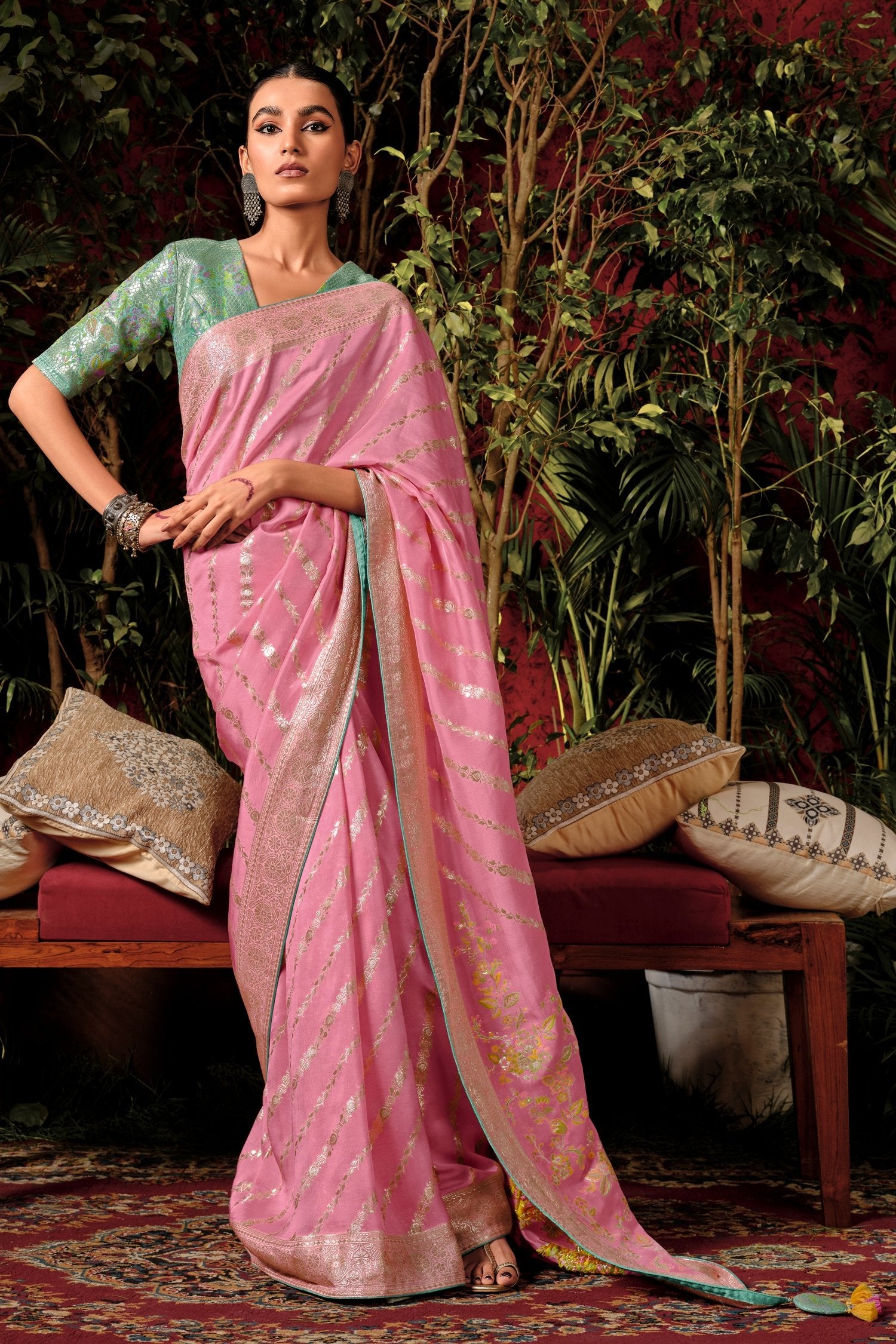 Buy MySilkLove Pink Sherbert Woven Designer Banarasi Silk Saree Online
