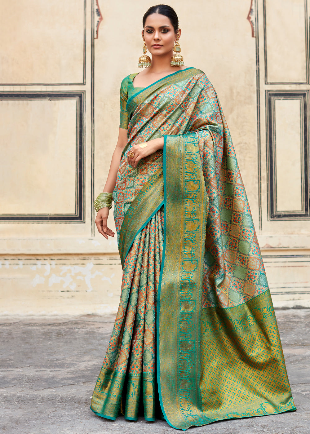 Buy MySilkLove Amulet Green and Blue Woven Banarasi Silk Saree Online