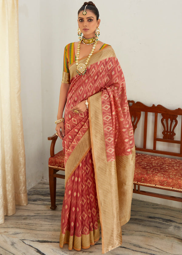 Stiletto Red Woven Banarasi Organza Silk Saree