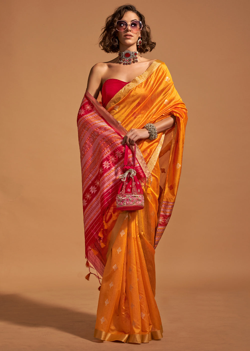 Buy MySilkLove Zest Yellow Handloom Banarasi Silk Saree Online