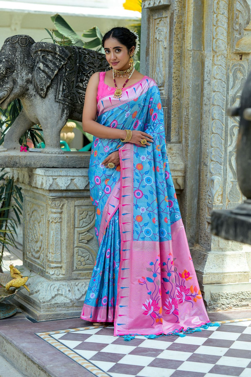 Blue Paithani Silk Zari Saree With Blouse 4530SR06