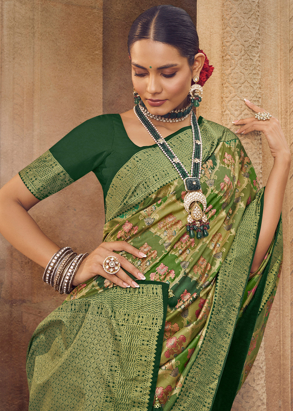 MySilkLove Costa Del Sol Green Woven Banarasi Silk Saree