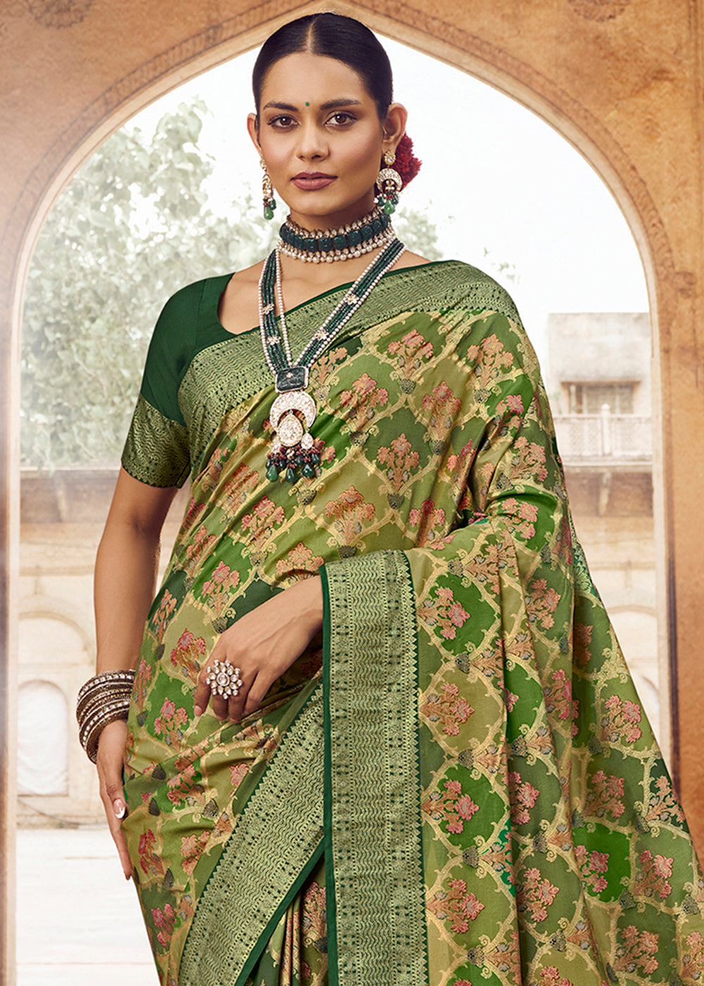 Buy MySilkLove Costa Del Sol Green Woven Banarasi Silk Saree Online