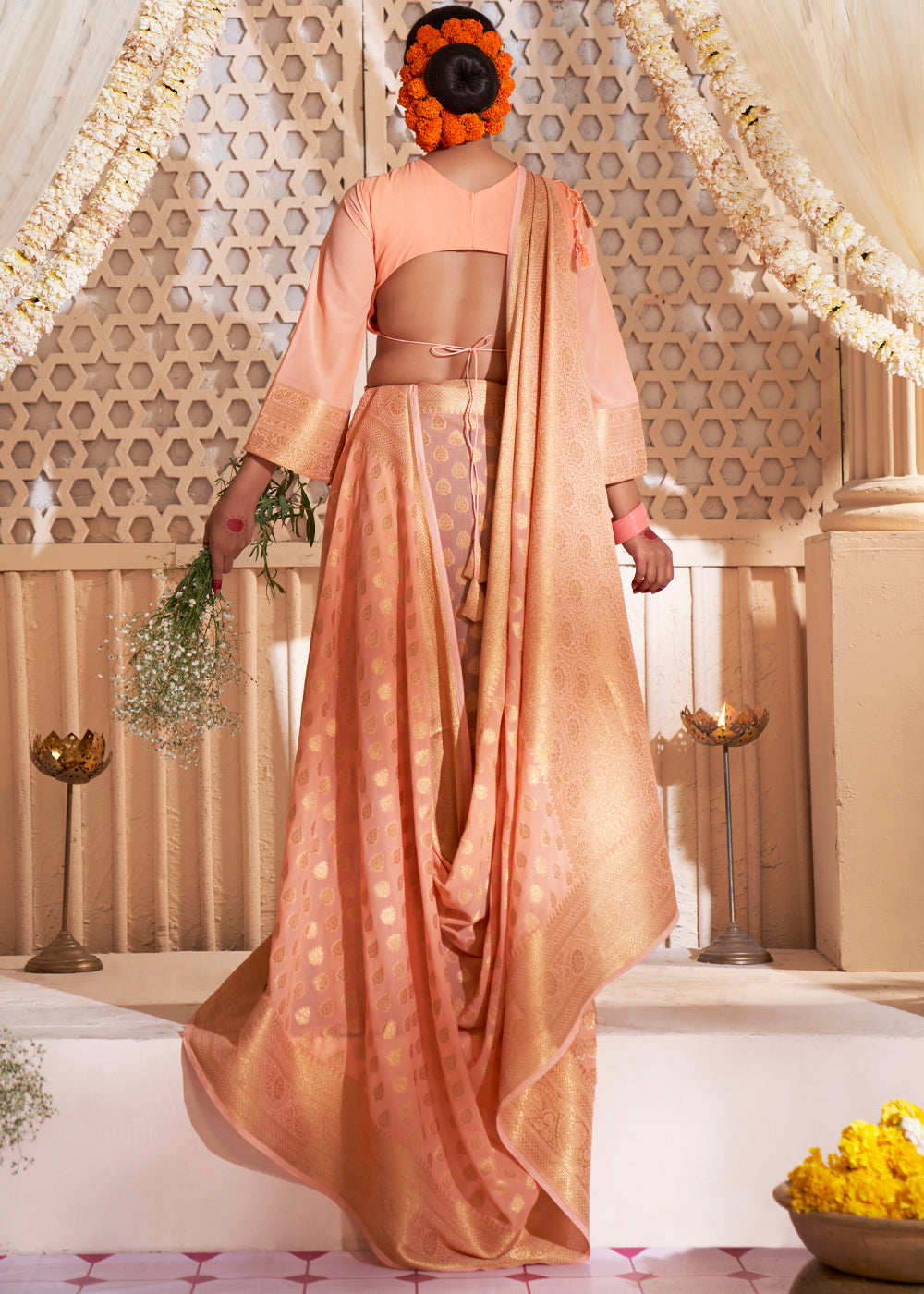 Buy MySilkLove Caramel Orange Woven Georgette Saree Online