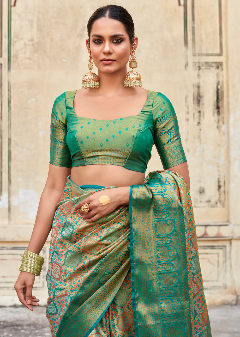 Buy MySilkLove Amulet Green and Blue Woven Banarasi Silk Saree Online