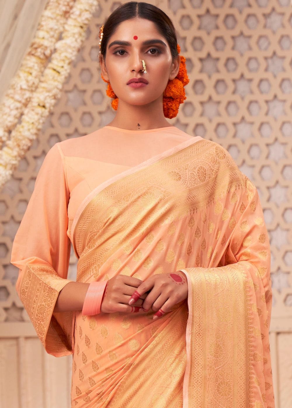 Buy MySilkLove Caramel Orange Woven Georgette Saree Online