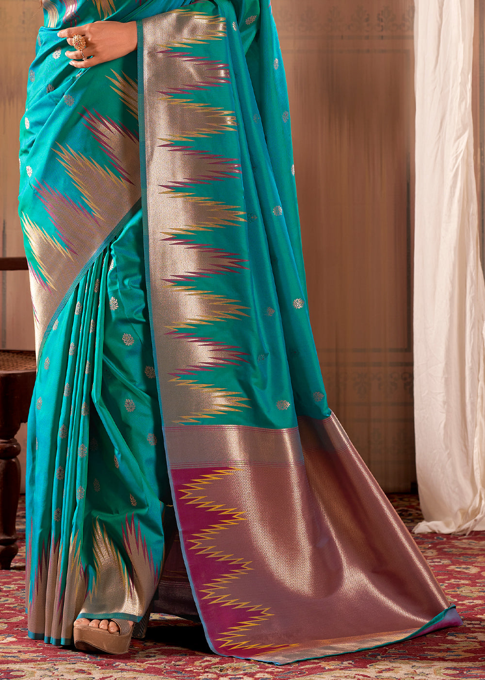 Buy MySilkLove Teal Green Woven Banarasi Saree Online