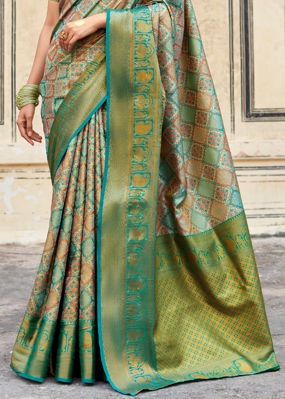 Buy MySilkLove Amulet Green and Blue Woven Banarasi Silk Saree Online