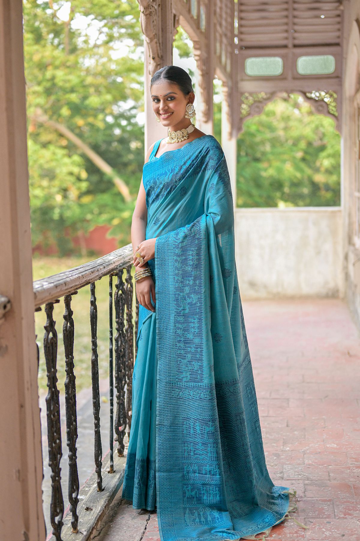 Buy MySilkLove Picton Blue Handloom Banarasi Raw Silk Saree Online