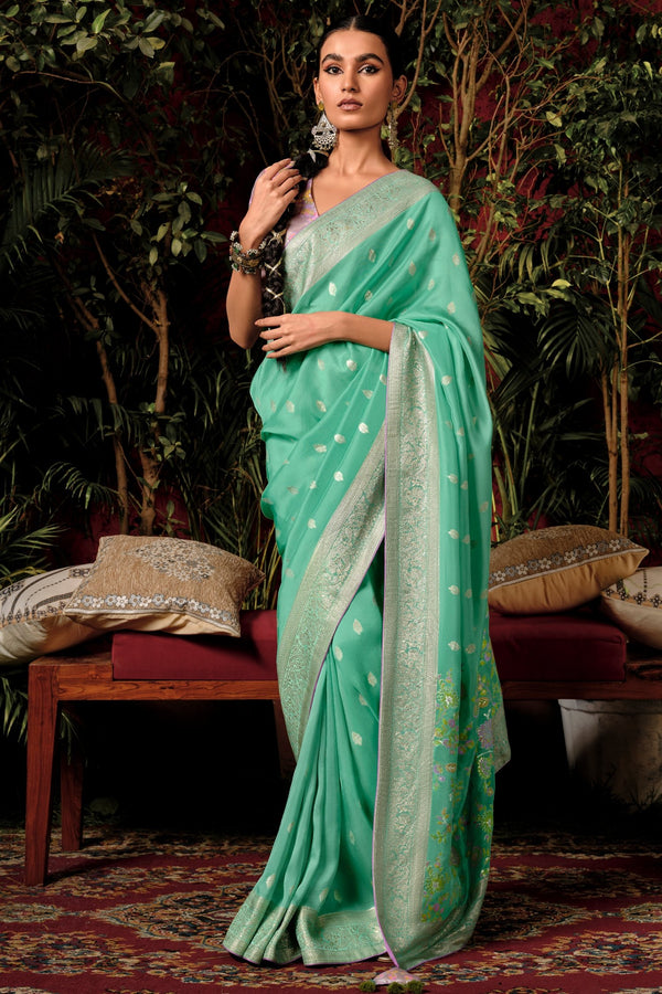 Silver Tree Green Woven Designer Banarasi Silk Saree