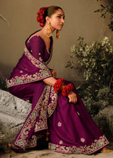 Claret Purple Embroidery Designer Banarasi Dola Silk Saree