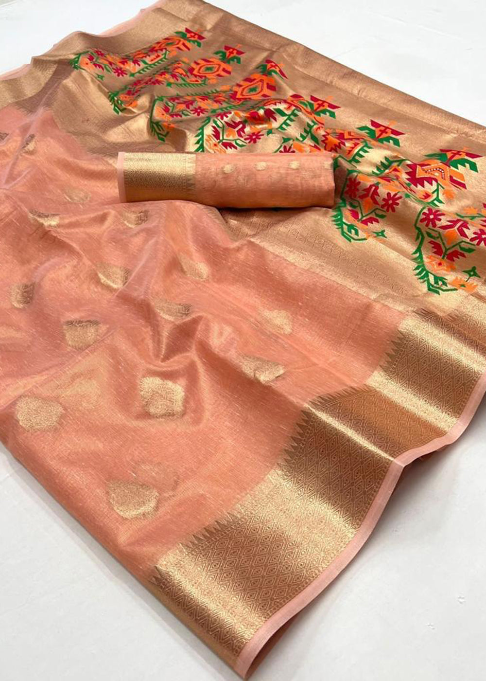 Buy MySilkLove Whiskey Brown Handloom Tissue Silk Saree Online