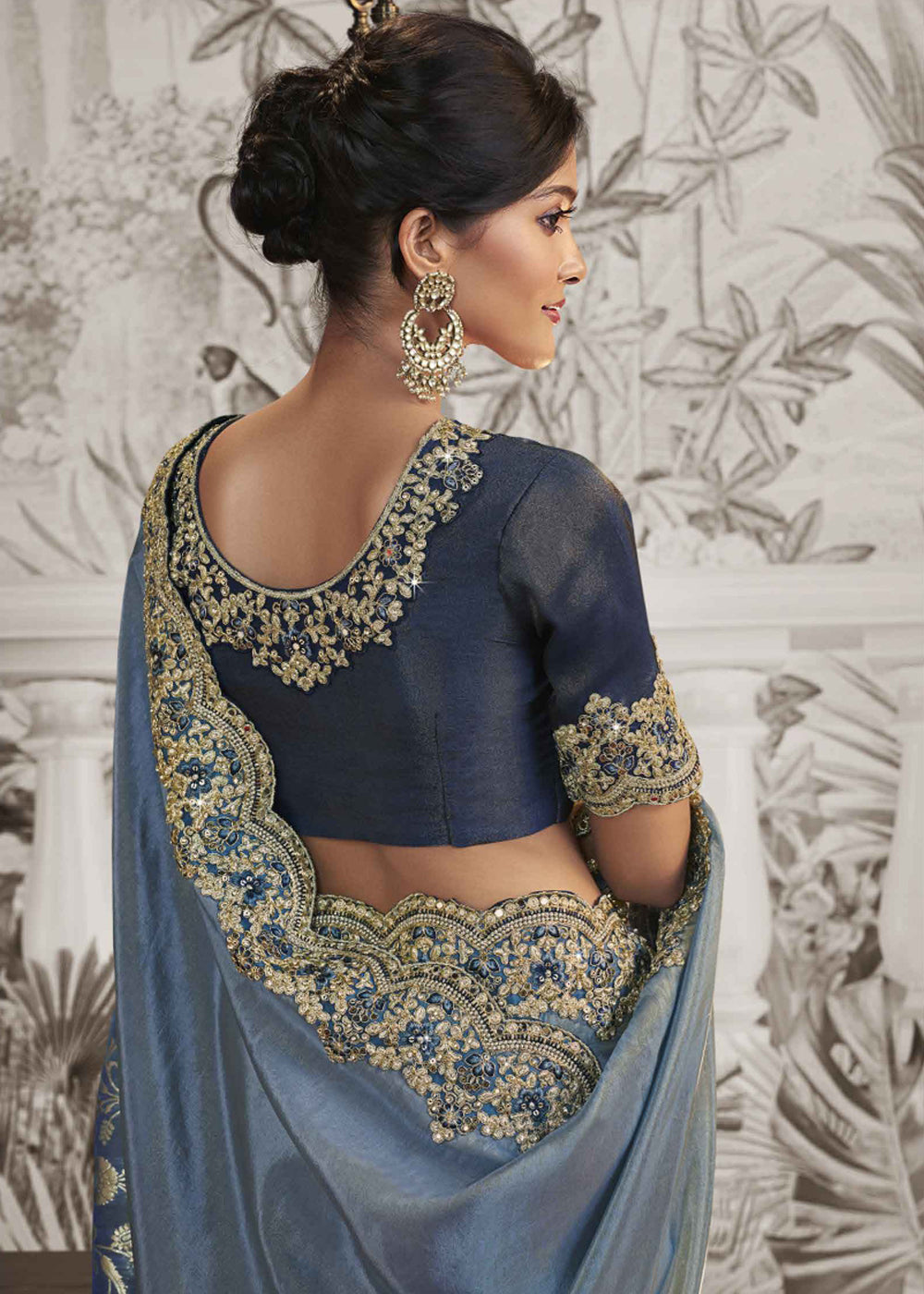 Buy MySilkLove Lapis Blue Embroidered Designer Silk Saree Online