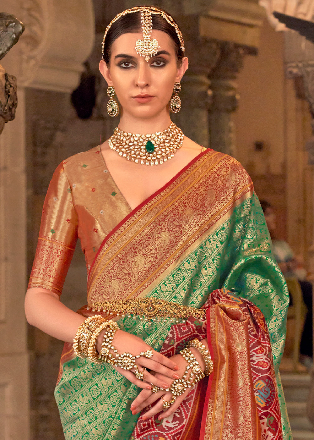 Buy MySilkLove Everglade Green Zari Woven Banarasi Meenkari Silk Saree Online