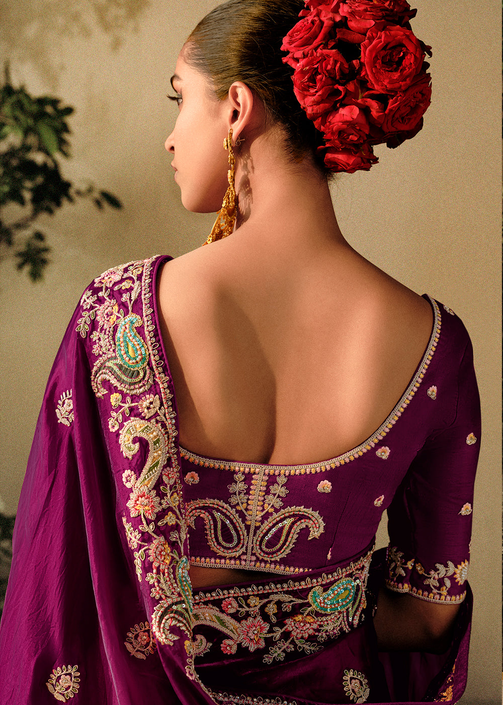 Buy MySilkLove Claret Purple Embroidery Designer Banarasi Dola Silk Saree Online