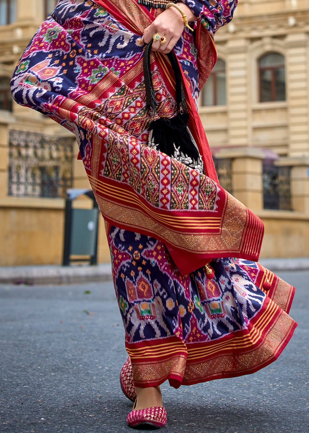 Buy MySilkLove Elegant Blue and Red Printed Patola Silk Saree Online