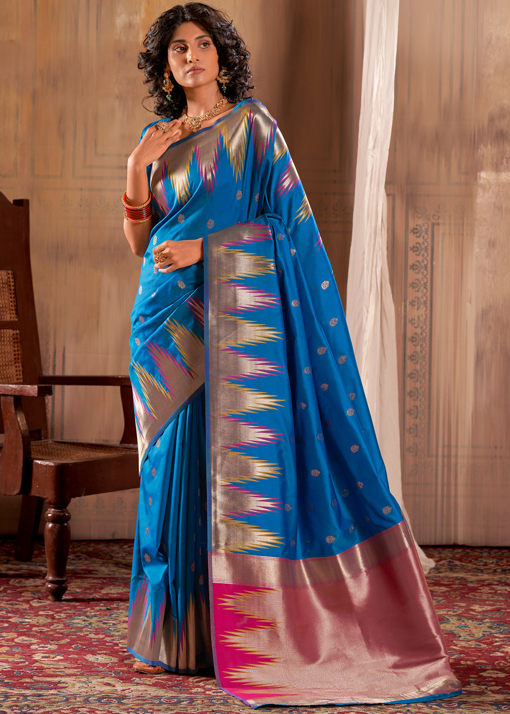 Buy MySilkLove Boston Blue Woven Banarasi Saree Online