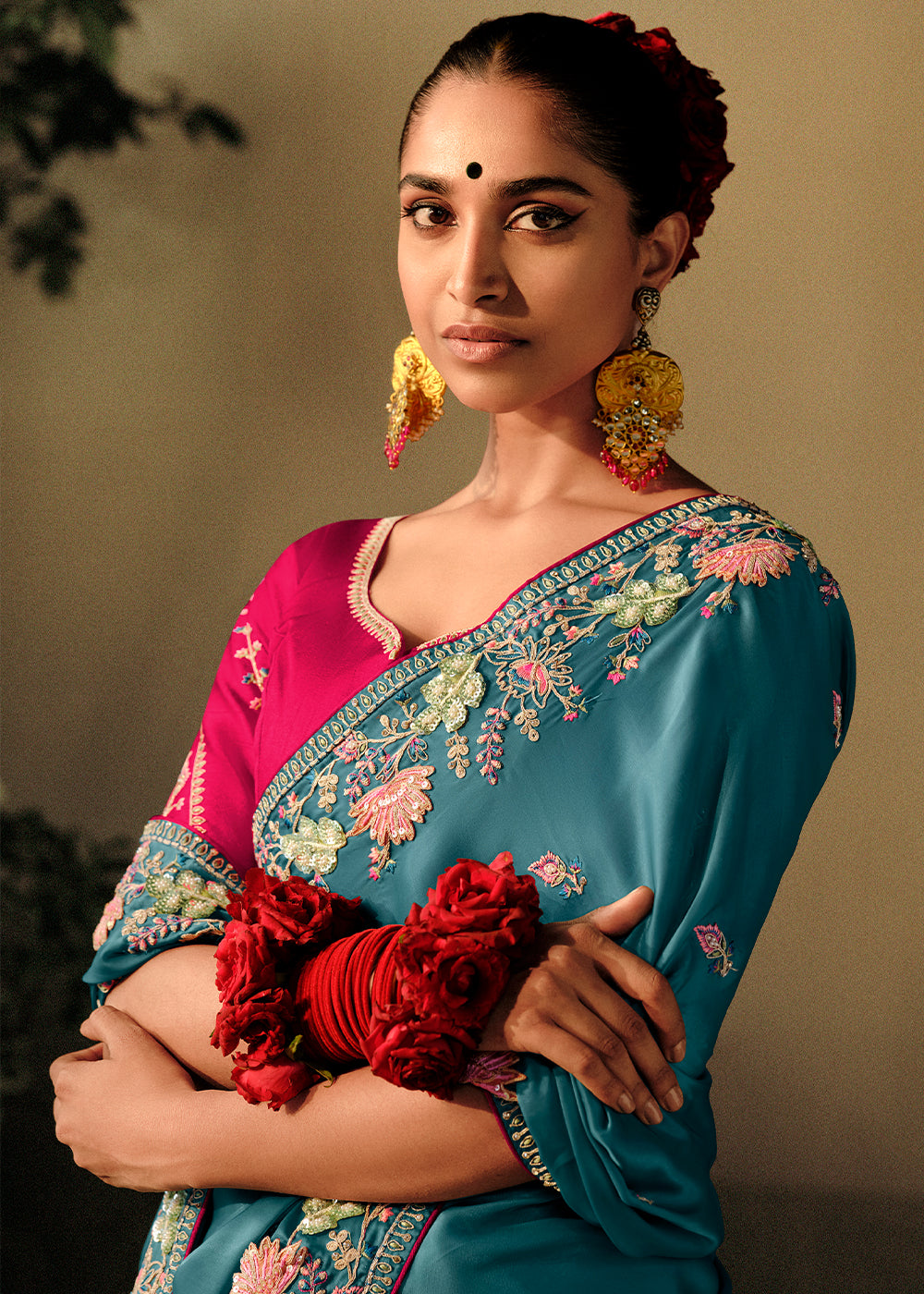 Buy MySilkLove Faded Jade Green Embroidery Designer Banarasi Dola Silk Saree Online
