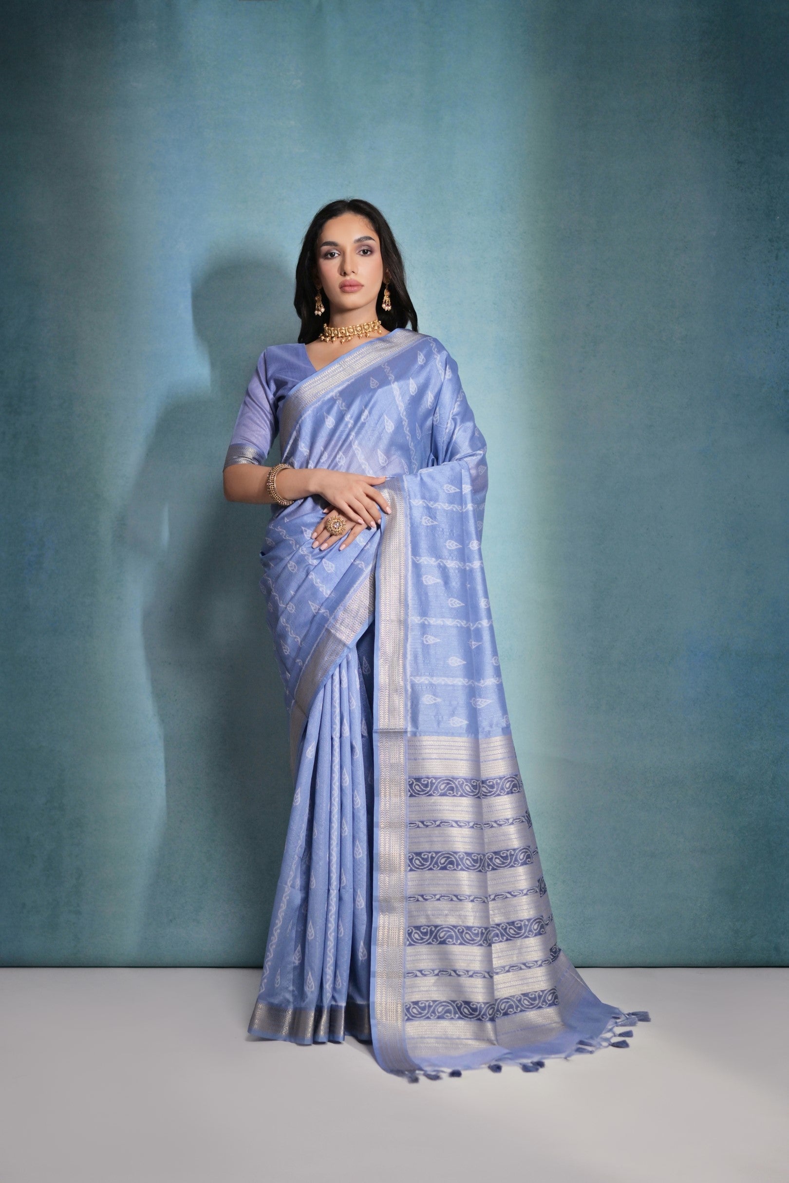 MySilkLove Polo Blue Ikkat Woven Raw Silk Saree