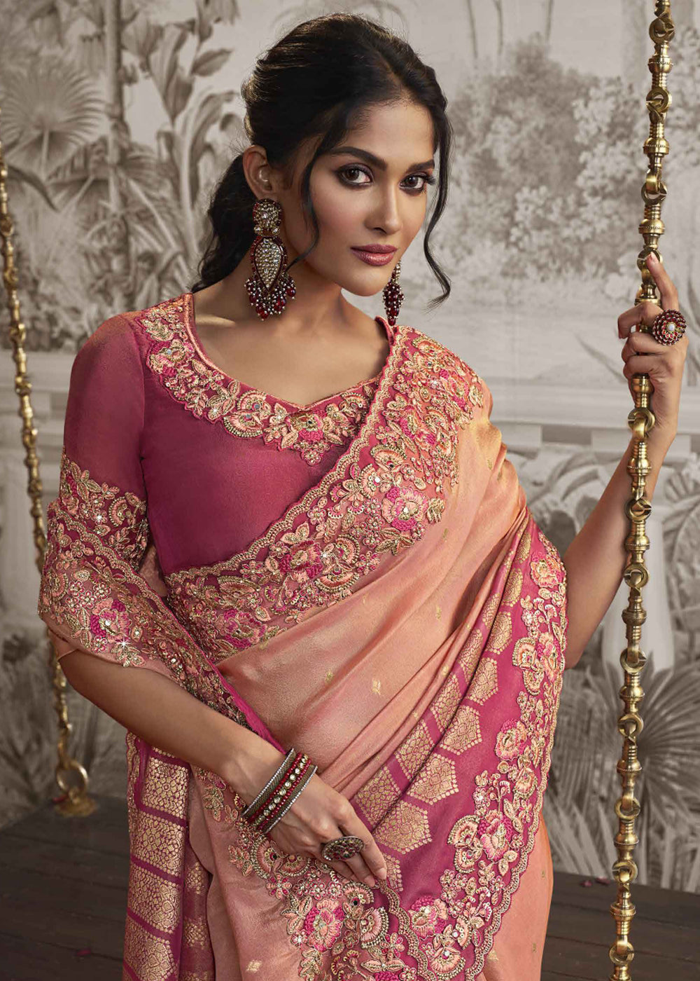 Buy MySilkLove Pastel Candy Pink Embroidered Designer Silk Saree Online