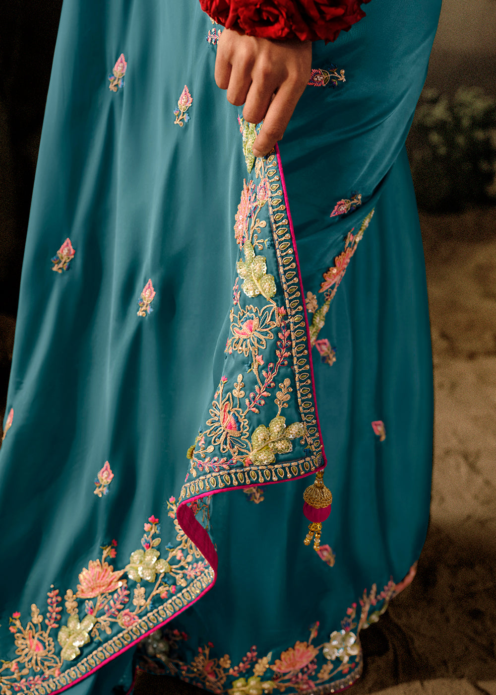 Buy MySilkLove Faded Jade Green Embroidery Designer Banarasi Dola Silk Saree Online