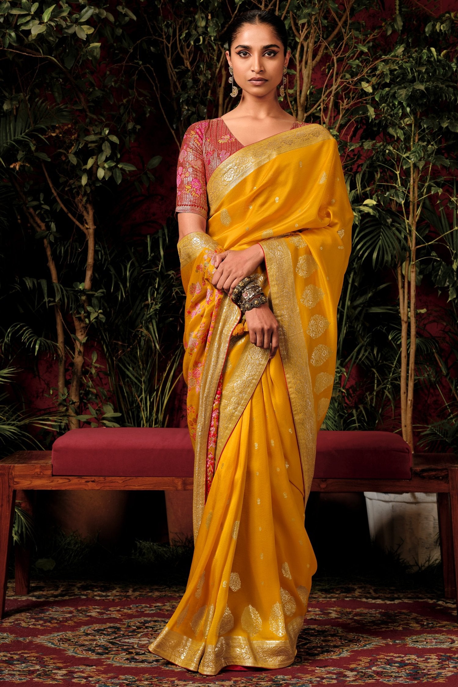 Buy MySilkLove Turmuric Yellow Woven Designer Banarasi Silk Saree Online