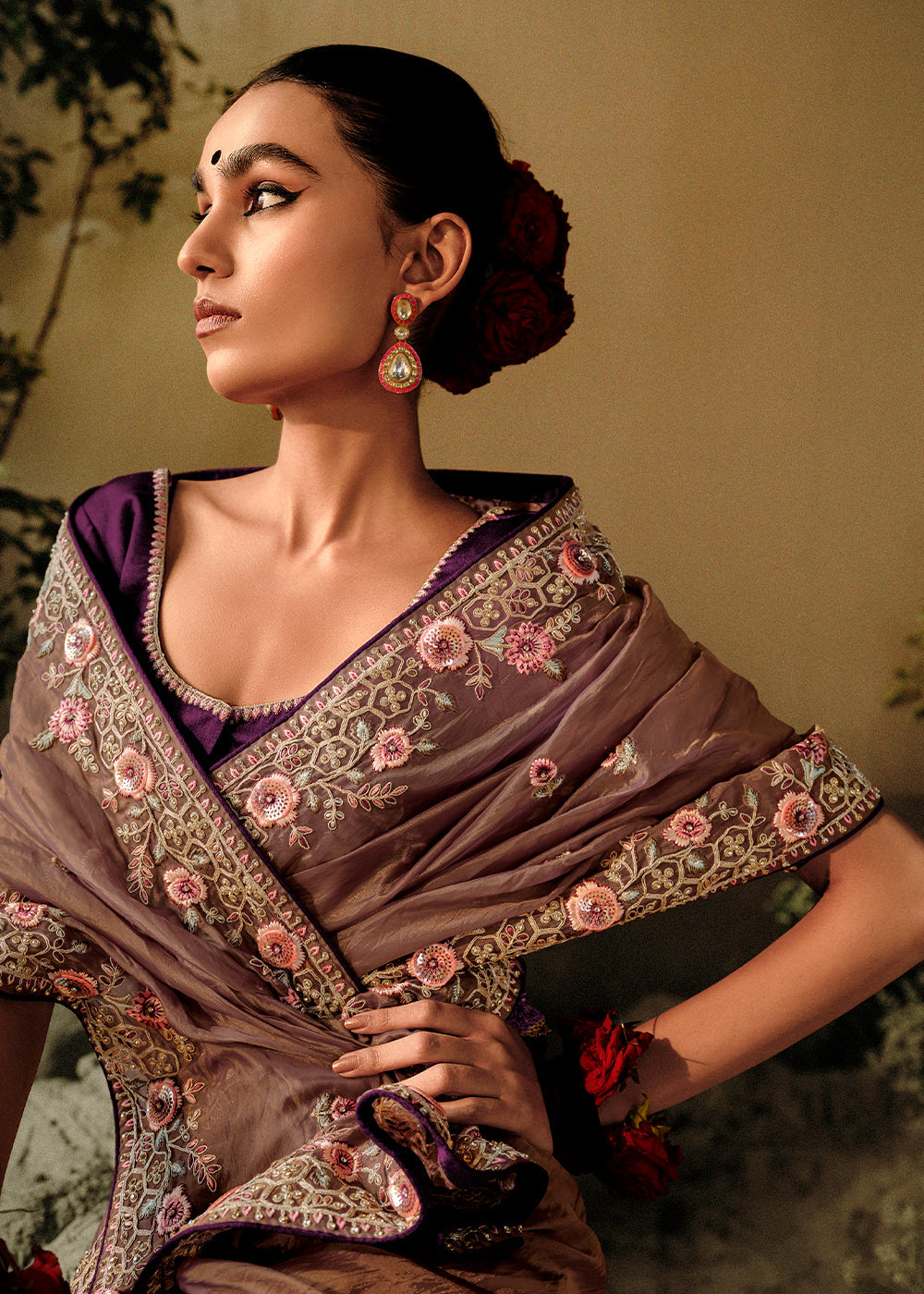 Buy MySilkLove Toast Brown Embroidery Designer Banarasi Dola Silk Saree Online