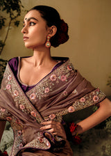 Toast Brown Embroidery Designer Banarasi Dola Silk Saree