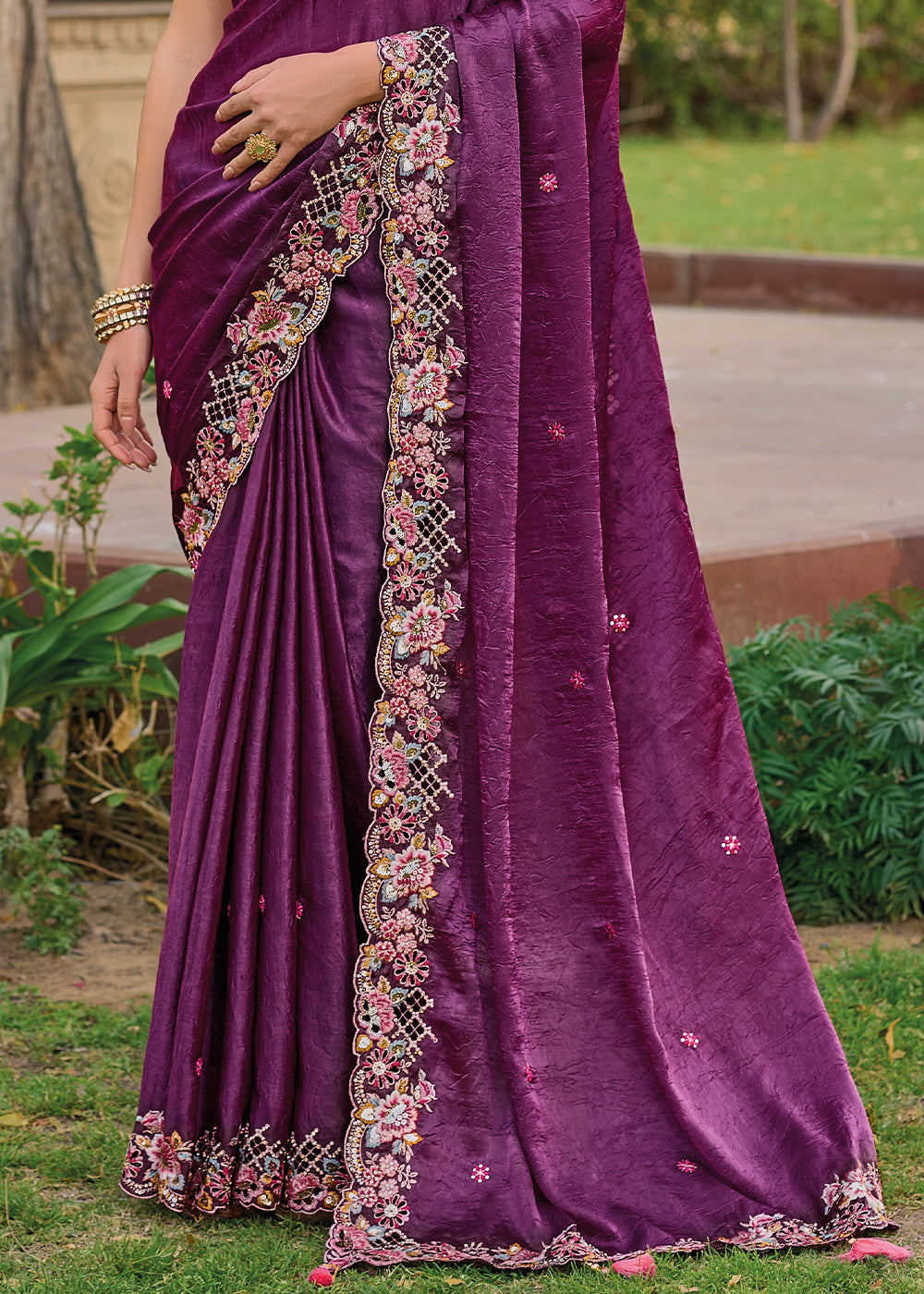 Buy MySilkLove Cosmic Purple Tissue Organza Embroidered Silk Saree Online