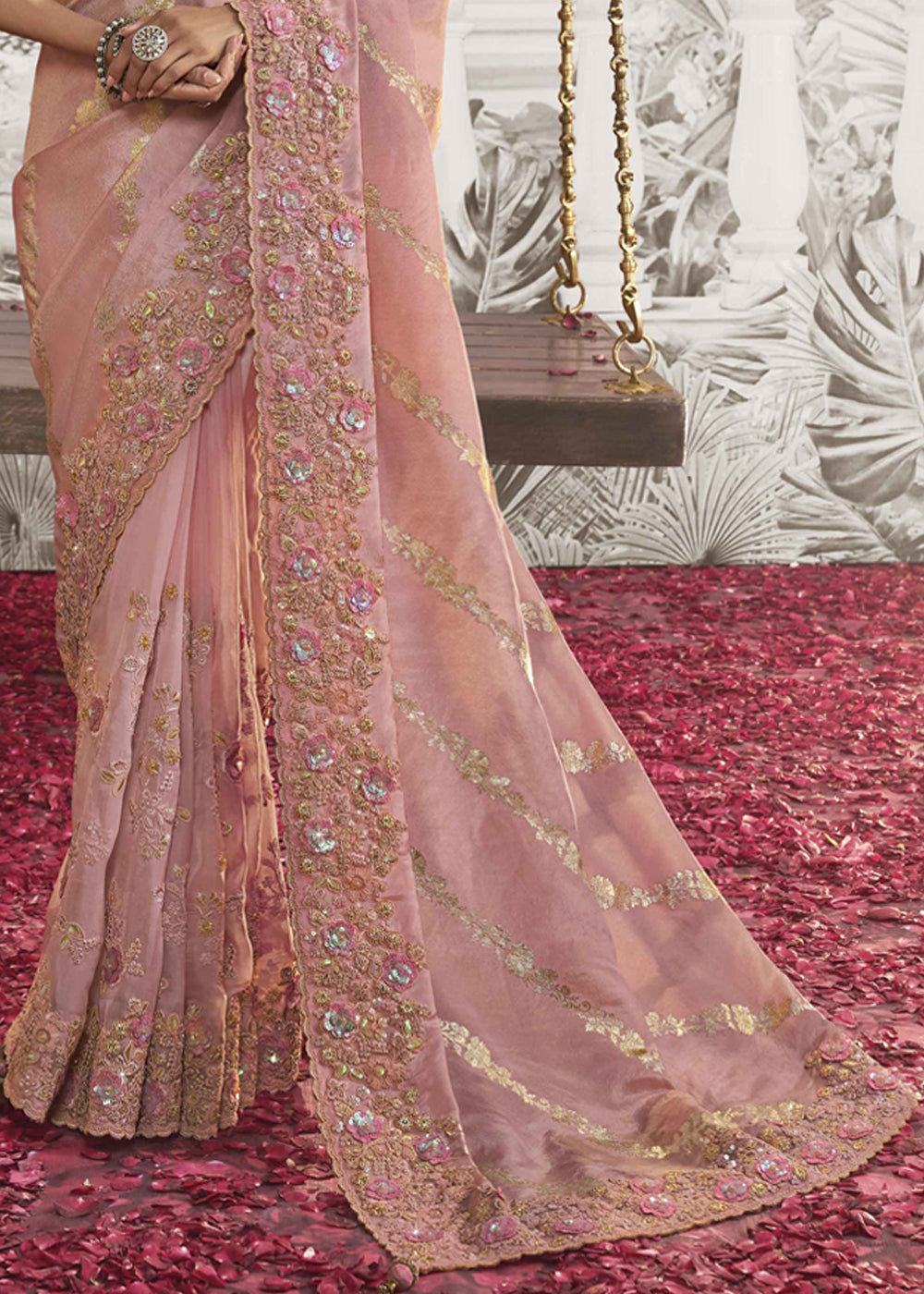 Buy MySilkLove Flamingo Pink Embroidered Designer Silk Saree Online