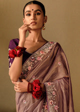 Toast Brown Embroidery Designer Banarasi Dola Silk Saree