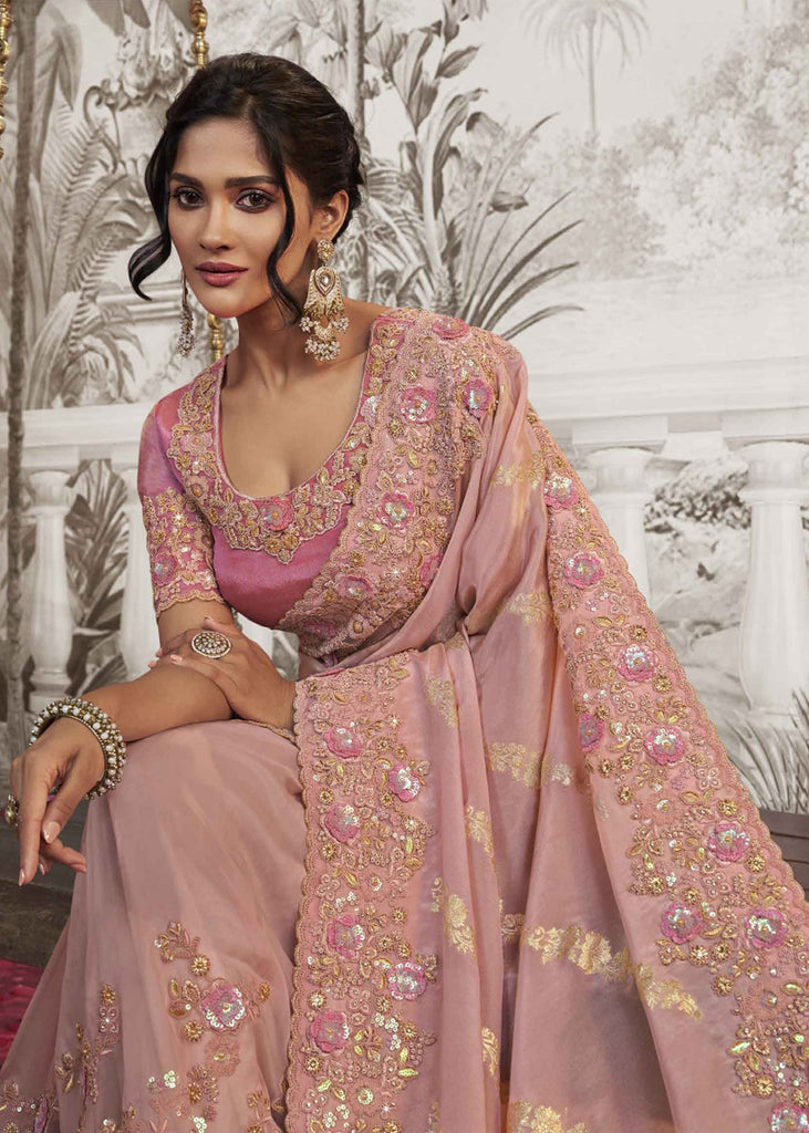 Buy MySilkLove Flamingo Pink Embroidered Designer Silk Saree Online