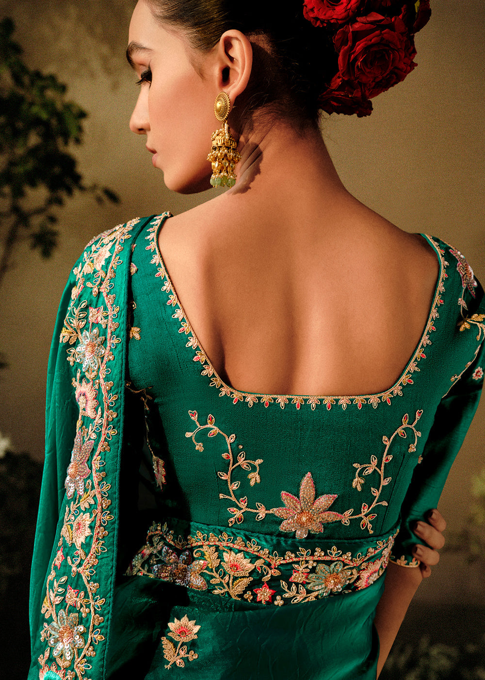 Buy MySilkLove Forest Green Embroidery Designer Banarasi Dola Silk Saree Online