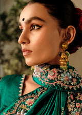 Forest Green Embroidery Designer Banarasi Dola Silk Saree