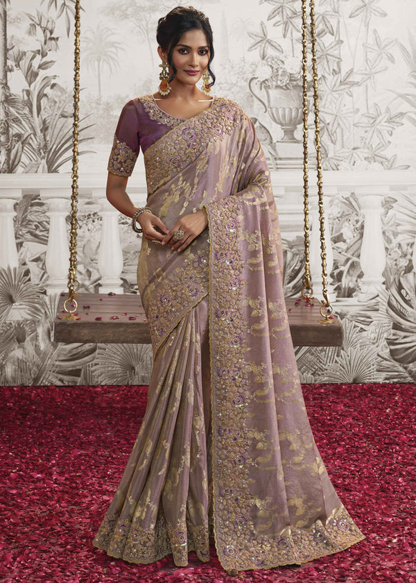 Opera Purple Embroidered Designer Silk Saree