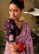 Puce Pink Embroidery Designer Banarasi Dola Silk Saree