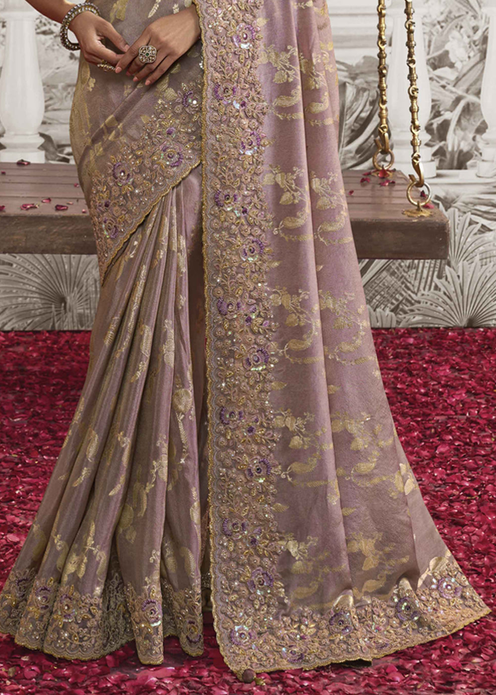 Buy MySilkLove Opera Purple Embroidered Designer Silk Saree Online