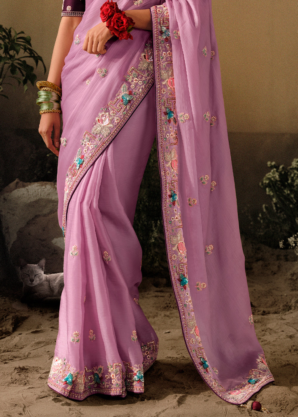 Buy MySilkLove Puce Pink Embroidery Designer Banarasi Dola Silk Saree Online