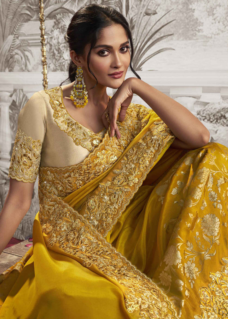 Dual Tone Pink and Yellow Bengal Cotton with Jamdani Design No Blouse –  Shobitam