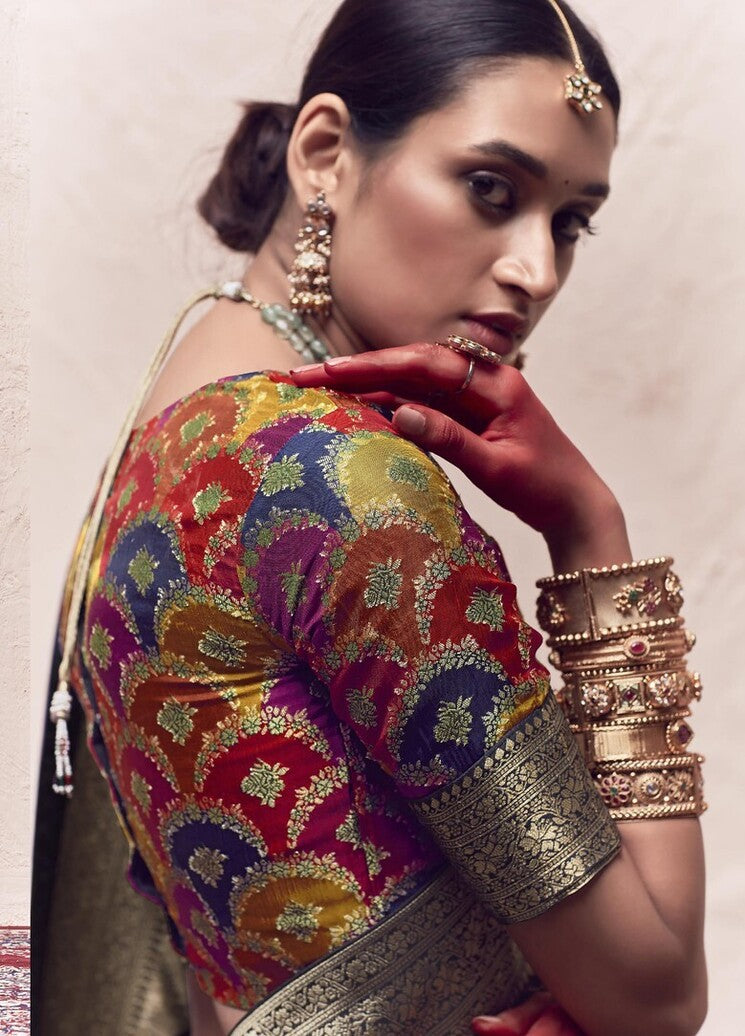 MySilkLove Dark Blue Designer Banarasi Handloom Silk Saree