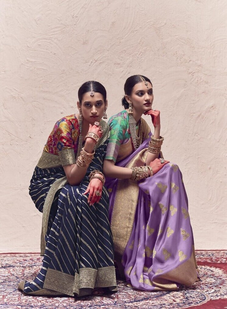 Buy MySilkLove Yardley Lavender Designer Banarasi Handloom Silk Saree Online